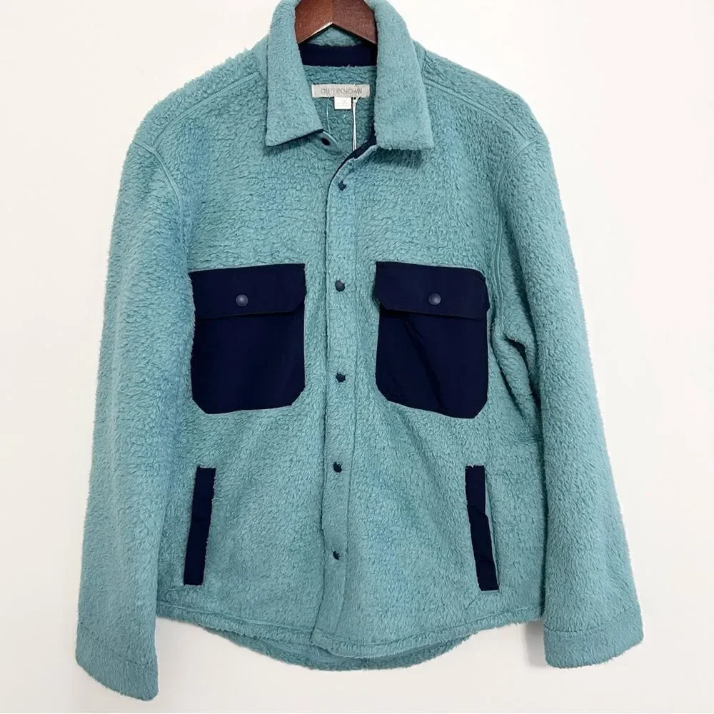 Outerknown Skyline Fleece Shirt Jacket in Mineral Blue Large